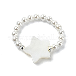 3Pcs 3 Style Natural Pearl & Shell Beaded Stretch Rings Set&nbsp;RJEW-TA00100