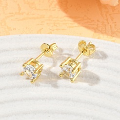 Brass Pave Single Cubic Zirconia Stud Earrings&nbsp;KK-CBA98BA-20G