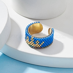 304 Stainless Steel Open Cuff Ring with Glass Seed Beaded&nbsp;RJEW-MZ00014-02