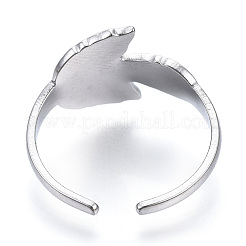 Non-Tarnish 304 Stainless Steel Leaf Open Cuff Ring for Women&nbsp;RJEW-N040-26
