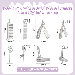 8Pcs 4 Styles Haircut Theme Brass Pendants&nbsp;KK-ME0001-46