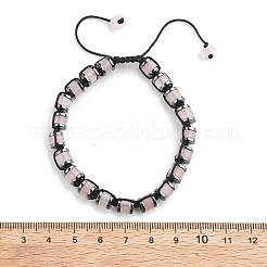 Adjustable Natural Rose Quartz and Non-magnetic Synthetic Hematite Braided Bead Bracelets&nbsp;BJEW-Z090-01B