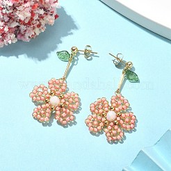Brass & Seed Beaded Flower of Life Dangle Stud Earrings&nbsp;EJEW-TA00253