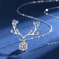 Anti-Tarnish Rhodium Plated 925 Sterling Silver Micro Pave Clear Cubic Zirconia Cable Chain Necklaces&nbsp;AJEW-U007-02P