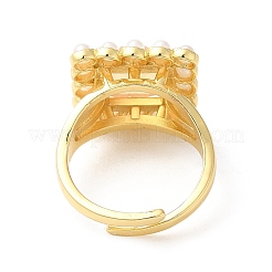 Ion Plating(IP) Natural Mixed Gemstone Square Adjustable Ring with Plastic Pearl Beaded&nbsp;RJEW-E075-04G