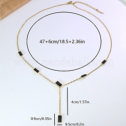 Stainless Steel & Black Rectangle Block Y-shaped Tassel Necklaces for Daily and Formal Wear&nbsp;LS-UV0910