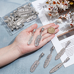 24Pcs 3 Styles Feather Tibetan Style Alloy Cord Ends&nbsp;HJEW-NB00327