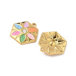 304 Stainless Steel Enamel Rhinestone Flower Pendants&nbsp;STAS-U057-04G-02B