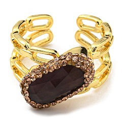 Natural Amethyst Oval Open Cuff Ring with Rhinestone&nbsp;RJEW-D005-11G