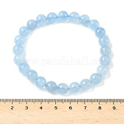 Natural Aquamarine Round Bead Stretch Bracelets for Men Women&nbsp;BJEW-U034-01C-04