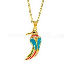 Brass Micro Pave Clear Cubic Zirconia Bird Pendant Necklaces with Enamel&nbsp;WGCF18B-01