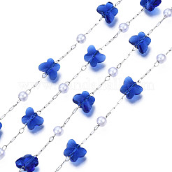 Glass Butterfly & ABS Plastic Pearl Beaded Chains&nbsp;CHS-N003-02-03