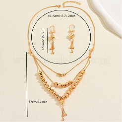 Vintage Brass Round Beaded Tassel Multi-layer Necklace & Earrings for Women&nbsp;JG6076