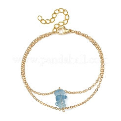Brass Cable Chains & Natural Gemstone Chip Beads Double Layers Bracelets for Women&nbsp;BJEW-JB14134
