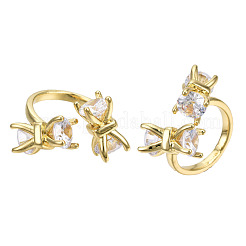 Cubic Zirconia Bowknot Open Cuff Rings&nbsp;RJEW-N037-030