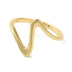 Rack Plating Wave Brass Open Cuff Ring for Women&nbsp;RJEW-S413-04G