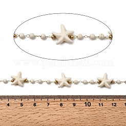 Handmade 304 Stainless Steel Synthetic Turquoise Starfish Link Chains&nbsp;CHS-L032-05G-03