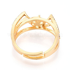 Cat Head Shape Brass Micro Pave Clear Cubic Zirconia Cup Peg Ring Settings&nbsp;KK-T076-13G