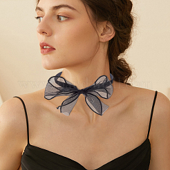 2Pcs 2 Colors Gauze Bowknot Fabric Choker Necklaces for Women&nbsp;AJEW-CP0011-95