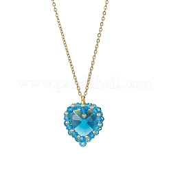 7Pcs 7 Colors Glass & Glass Seed Beaded Heart Pendant 304 Stainless Steel Cable Chain Necklaces for Women&nbsp;NJEW-MZ00131