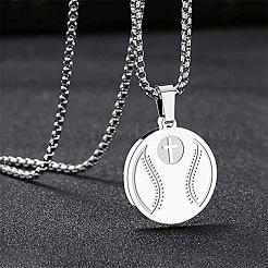 304 Stainless Steel Cross Sport Ball Pendant Necklaces&nbsp;WG79706-01
