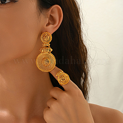Vintage Alloy Hollow Flat Round Stud Earrings & Cuff Rings Sets for Women&nbsp;GP8127