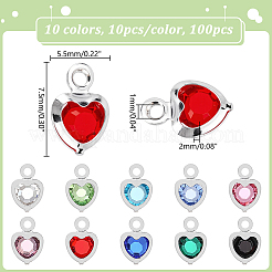 100Pcs 10 Colors Heart Brass Glass Charms&nbsp;KK-HY0004-32