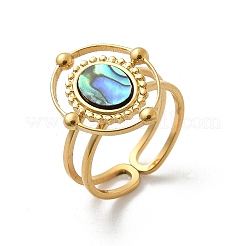 Oval 304 Stainless Steel Paua Shell Finger Rings for Women&nbsp;RJEW-G346-09G-01