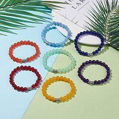 7Pcs 7 Color Natural Malaysia Jade(Dyed) Stretch Bracelets Set with Alloy Hangers&nbsp;BJEW-JB08133