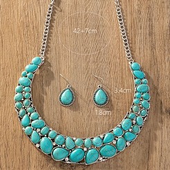 Teardrop Synthetic Turquoise Pendant Necklaces & Dangle Earrings Sets&nbsp;FS-WGC94F7-01