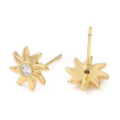 Rack Plating Brass Sun Studs Earrings with Cubic Zirconia&nbsp;EJEW-D061-29G