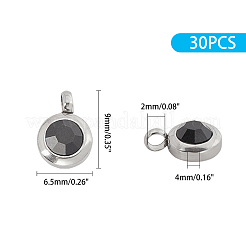 Trendy Original Color 304 Stainless Steel Grade A Rhinestone Flat Round Charm Pendants&nbsp;RB-UN0001-02P