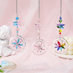 3Pcs 3 Colors 304 Stainless Steel Chain & Glass Pendant Decoration&nbsp;HJEW-SP0001-10