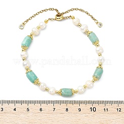 Adjustable Natural Amazonite& Cultured Freshwater Pearls Beads  Slider Bracelets for Women&nbsp;BJEW-JB14030-01