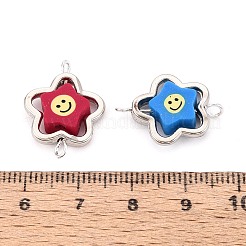 Polymer Clay Smiling Face Star Beads with CCB Plastic Frame Connector Charms&nbsp;CLAY-T022-27M