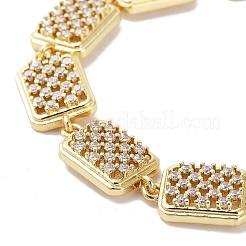 Rack Plating Brass Pave Clear Cubic Zirconia Rectangle Link Chain Bracelets for Women&nbsp;BJEW-R317-09G