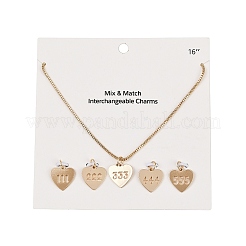 Brass Heart with Lucky Number 333 Pendant Necklaces & Alloy Pendants Sets&nbsp;SJEW-P005-01G