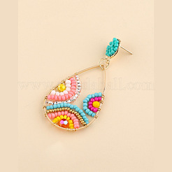 Bohemian Style Alloy Glass Seed Beaded Dangle Stud Earrings&nbsp;FS-WG9BF4A-01