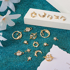 18Pcs 9 Style Brass Cubic Zirconia Universe Space Charms&nbsp;KK-KS0001-26