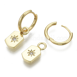 Brass Micro Pave Clear Cubic Zirconia Dangle Huggie Hoop Earrings&nbsp;KK-R137-012-NF
