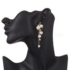 Brass Shell Pearl Round Dangle Stud Earrings&nbsp;EJEW-TA00729