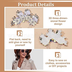 2Pcs Flower Polyester with Alloy wirh Glass with Plastic Ornament Accessories&nbsp;DIY-FG0006-69B