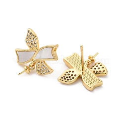 Brass Micro Pave Cubic Zirconia Shell Stud Earrings Findings&nbsp;KK-D363-04G