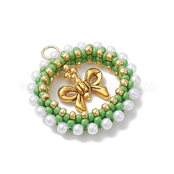 Glass Seed Beaded Christmas Wreath with Bowknot Pendants&nbsp;PALLOY-MZ01036
