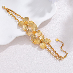304 Stainless Steel Triple Flower Link Bracelets for Women&nbsp;WG0333A-01