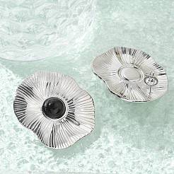 Natural Obsidian Stud Earrings&nbsp;EJEW-A118-08P