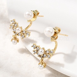 Brass Micro Pave Cubic Zirconia Stud Earrings for Women&nbsp;KK-CBACA61-05G