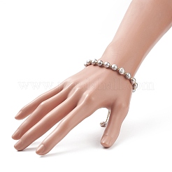 Dyed Natural Pearl & Brass Round Beaded Slider Bracelet&nbsp;BJEW-JB09008-01