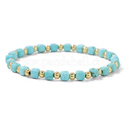 Natural Turquoise Faceted Cube Beaded Stretch Bracelets for Men&nbsp;WG57B42-01