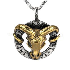 Vintage 304 Stainless Steel Viking Skull Goat Head Pendant Necklaces for Men&nbsp;WGF00A9-02